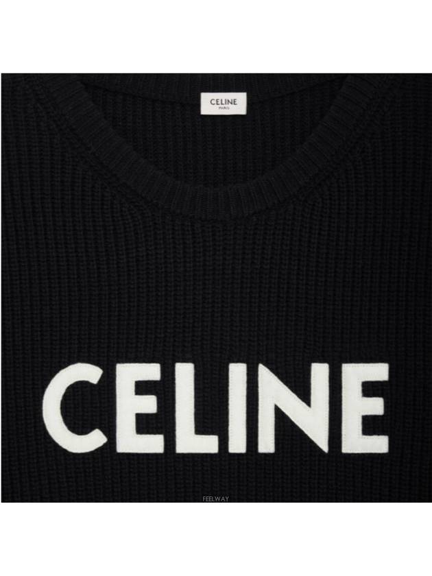 Logo Oversized Wool Knit Top Black - CELINE - BALAAN 4