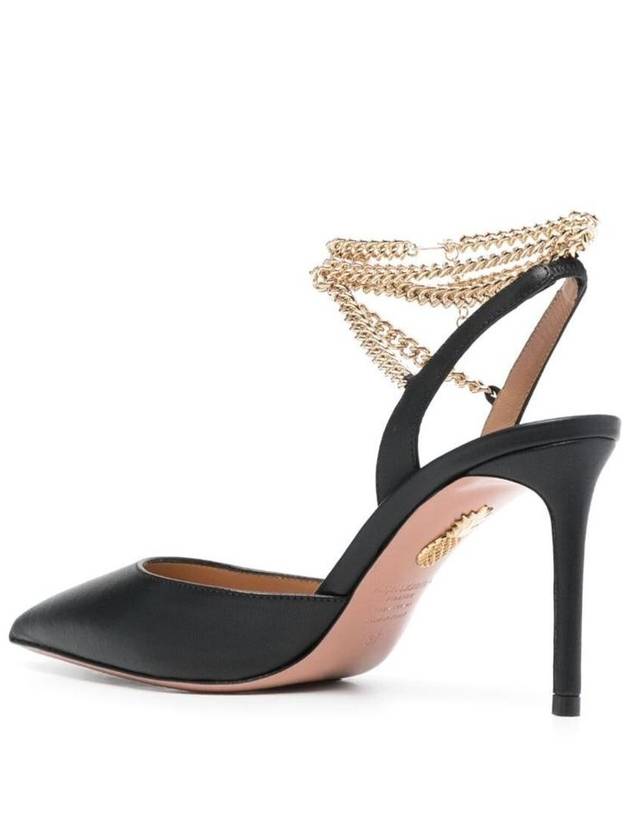 Black Slingback Pumps With Chain Ankle Strap In Leather Woman - AQUAZZURA - BALAAN 3