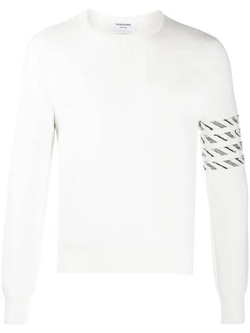 Diagonal Silk Stripe Crew Neck Knit Top White - THOM BROWNE - BALAAN 1