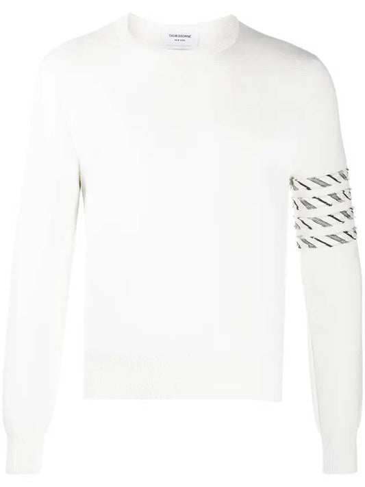 Diagonal Silk Stripe Crew Neck Knit Top White - THOM BROWNE - BALAAN 1