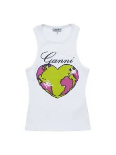 Graphic Rib Heart Tank Cotton Sleeveless White - GANNI - BALAAN 2