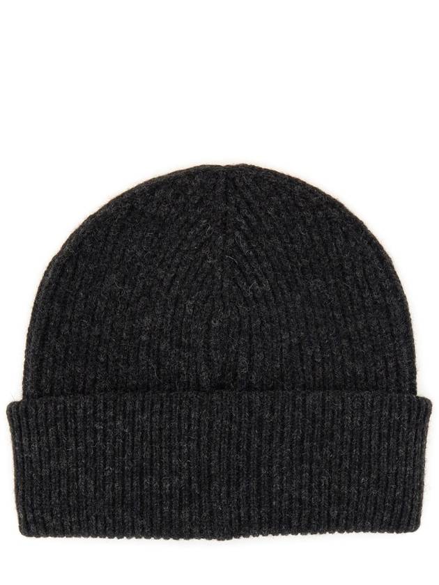 Logo Label Rib Knit Wool Beanie Dark Grey - GANNI - BALAAN 4