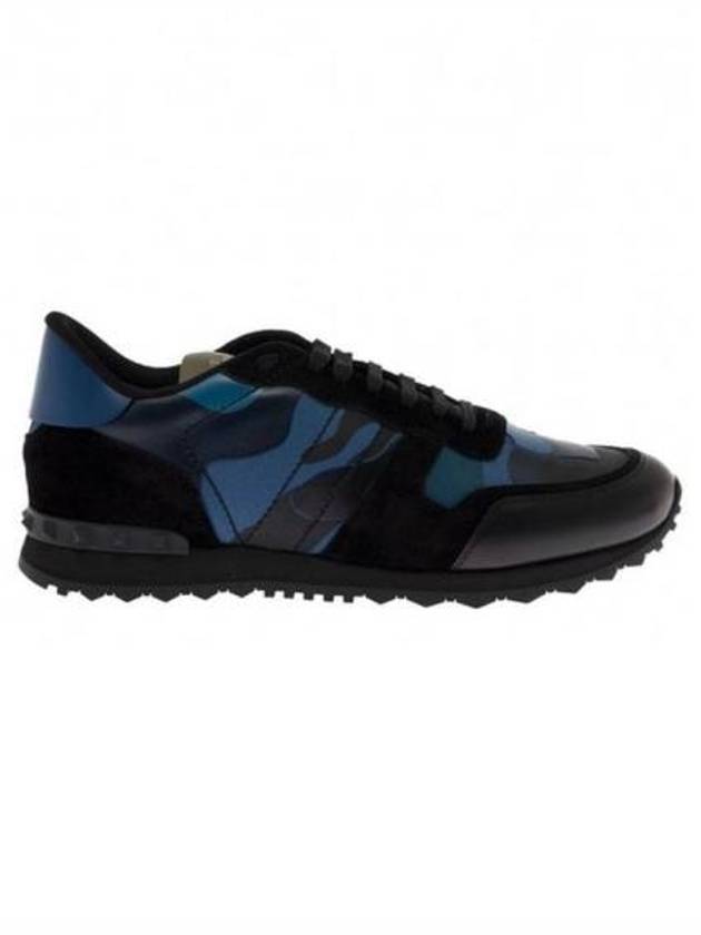 Men's Camouflage Rock Runner Low Top Sneakers Blue Black - VALENTINO - BALAAN 2