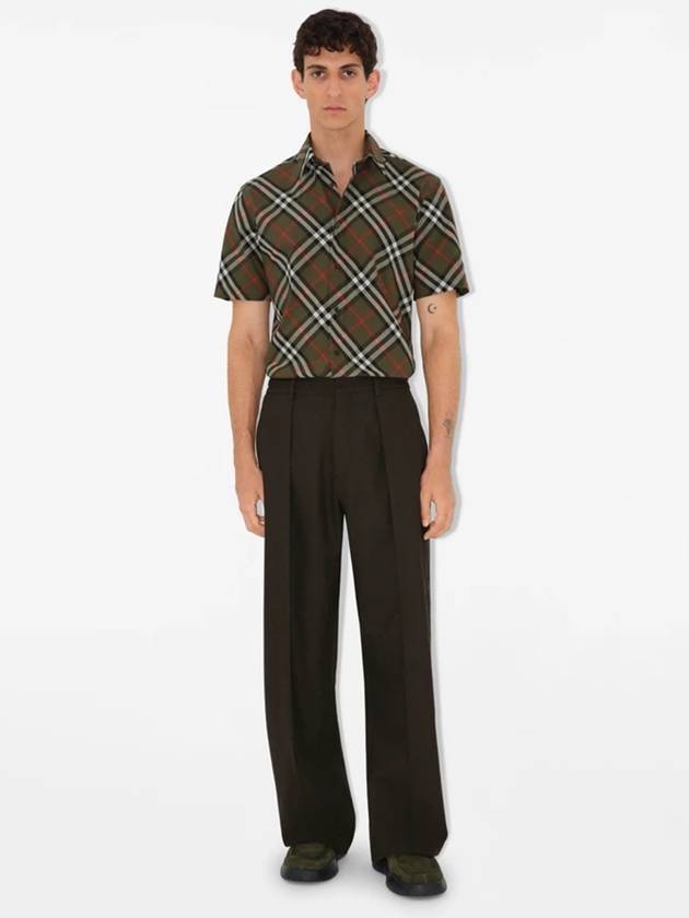 Check Cotton Short Sleeve Shirt Green - BURBERRY - BALAAN 3