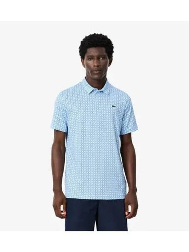 Men s small pattern short sleeve golf polo blue - LACOSTE - BALAAN 1