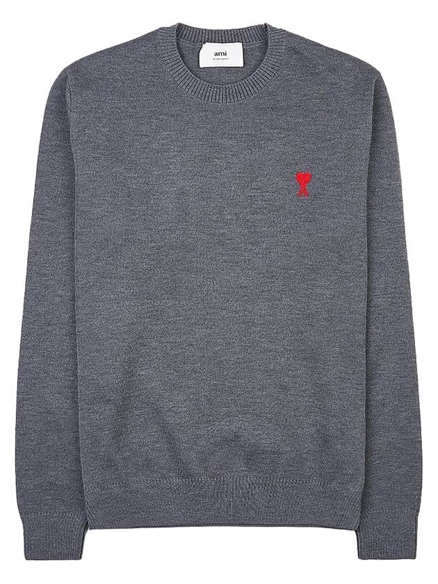 Men's Mini Heart Logo Merino Wool Knit Top Grey - AMI - BALAAN 10