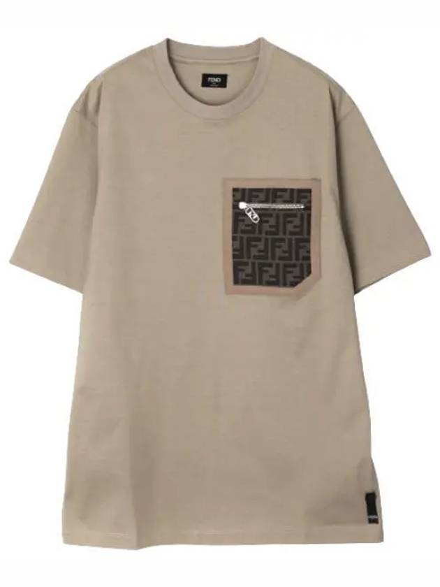 FF Logo Pocket Short Sleeve T-shirt Beige - FENDI - BALAAN 2