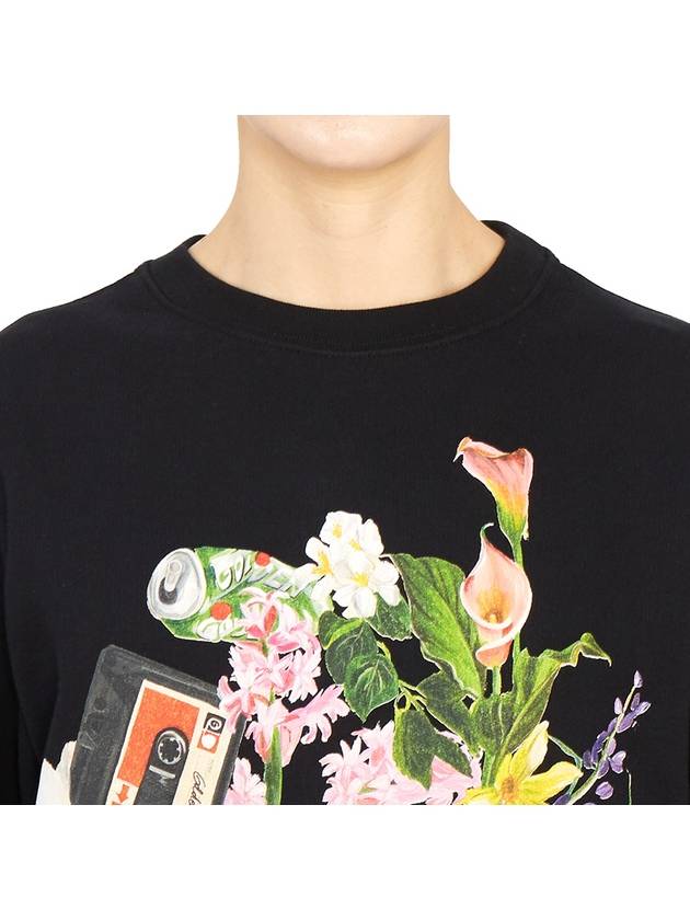 Graphic Print Cotton Sweatshirt Black - GOLDEN GOOSE - BALAAN 9