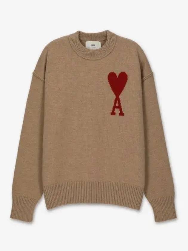 Big Heart Logo Knit Top Beige - AMI - BALAAN 2