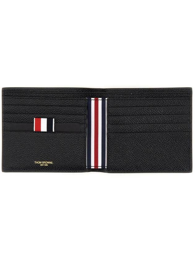 Pebble Grain Leather Half Wallet Black - THOM BROWNE - BALAAN 7