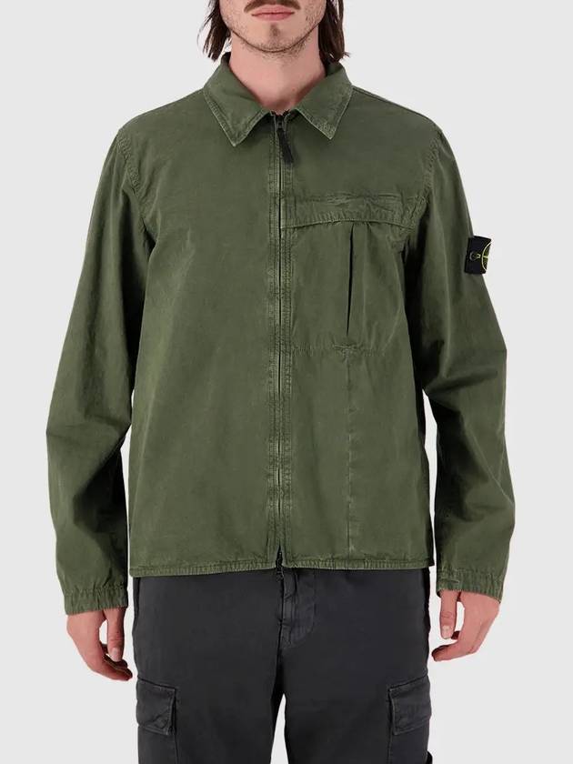 Organic Cotton Shirt Zip Up Jacket Musk - STONE ISLAND - BALAAN 4