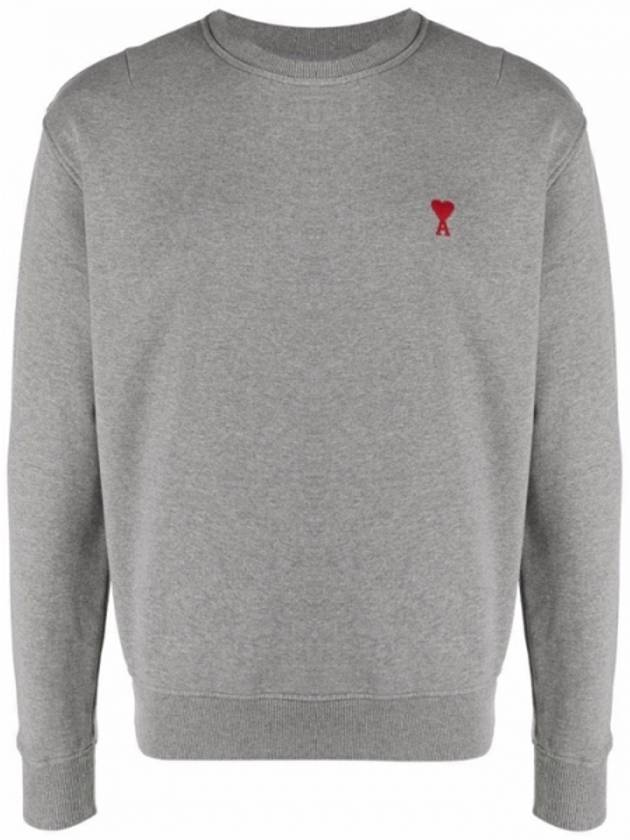 Men's Heart Logo Embroidered Sweatshirt Heather Gray - AMI - BALAAN 1