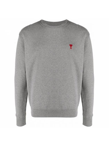 Heart Embroidered Logo Sweatshirt Heather Grey - AMI - BALAAN 1