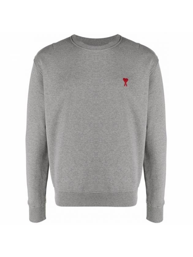 Heart Embroidered Logo Sweatshirt Heather Grey - AMI - BALAAN 1