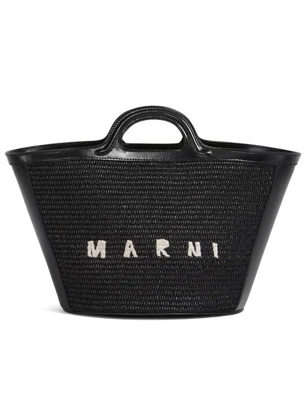 Leather Raffia Tropicalia Tote Bag Black - MARNI - BALAAN 3