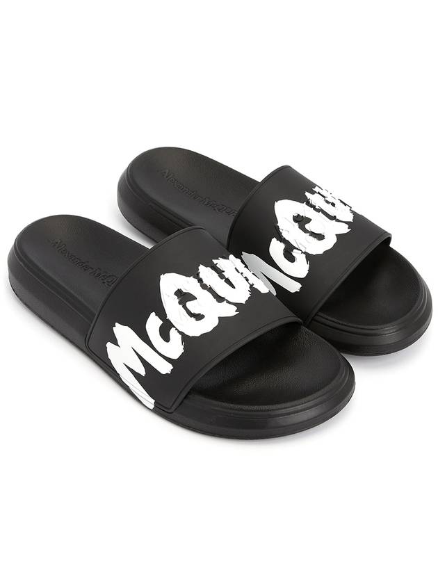 Men's Graffiti Rubber Pool Slippers Black - ALEXANDER MCQUEEN - BALAAN 4