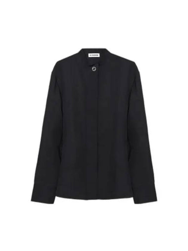 Silver Button Detail Viscose Long Sleeve Shirt Black - JIL SANDER - BALAAN 1