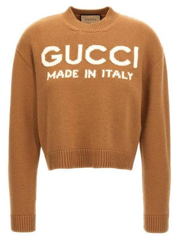 Logo Intarsia Wool Knit Top Beige - GUCCI - BALAAN 1