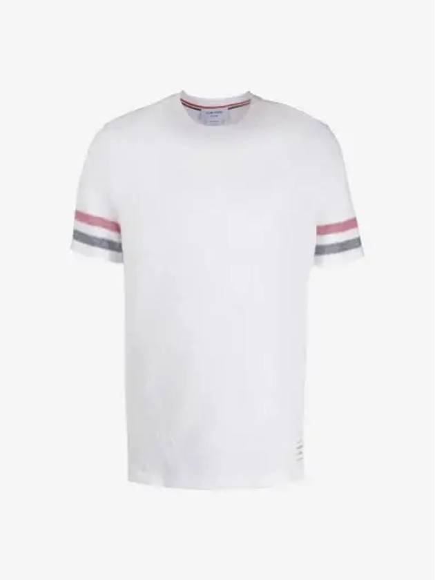 Textured Cotton Stripe Short Sleeve T-Shirt White - THOM BROWNE - BALAAN 2