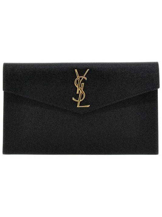 Uptown Grain de Poudre Embossed Leather Clutch Bag Black - SAINT LAURENT - BALAAN 2