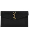 Uptown Grain de Poudre Embossed Leather Clutch Bag Black - SAINT LAURENT - BALAAN 3