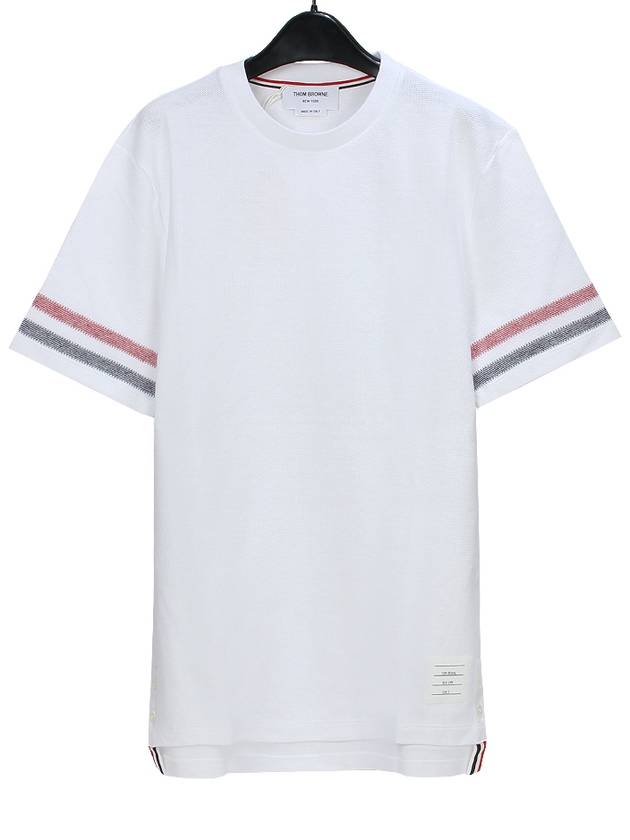 Textured Cotton Stripe Short Sleeve T-Shirt White - THOM BROWNE - BALAAN 2