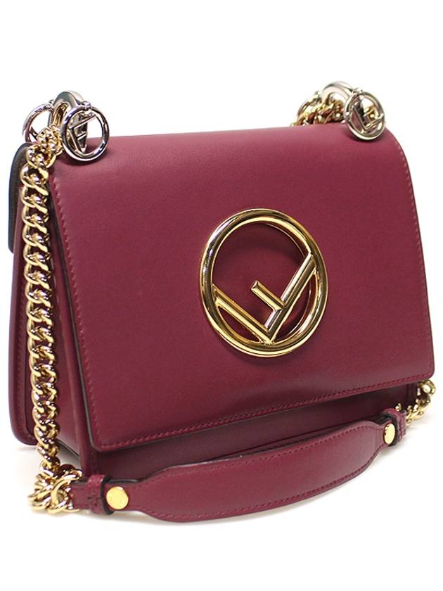 Fendi 8BT286 Black Cherry Calfskin Khan Eye F Small Gold Chain Shoulder Bag - FENDI - BALAAN 3