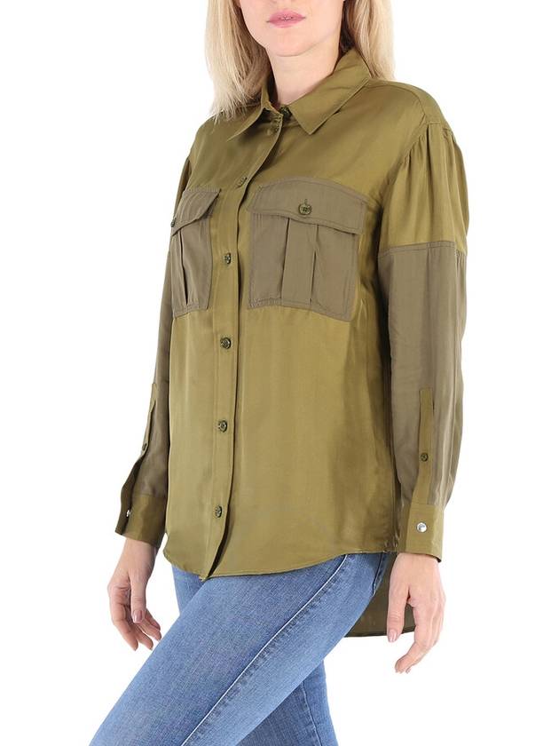 Burberry Ladies Dark Seaweed Green Ferne Panelled Oversized Shirt, Brand Size 10 (US Size 8) - BURBERRY - BALAAN 3