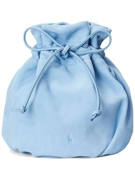 Logo Drawstring Suede Bucket Bag Blue - POLO RALPH LAUREN - BALAAN 2