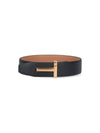 T Buckle Reversible Leather Belt Black - TOM FORD - BALAAN 1