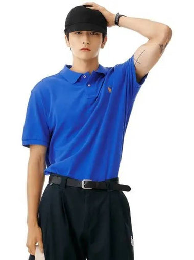 Custom Slim Fit Mesh Polo Shirt Blue - POLO RALPH LAUREN - BALAAN 1