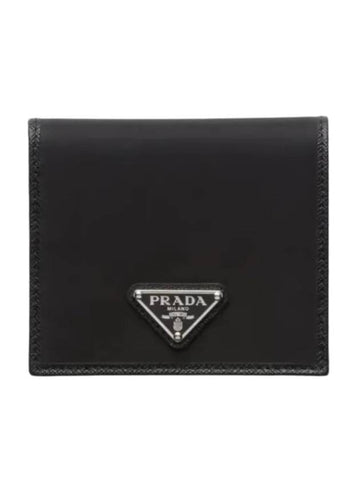 Enamel Triangle Logo Re-Nylon Half Wallet Black - PRADA - BALAAN 1