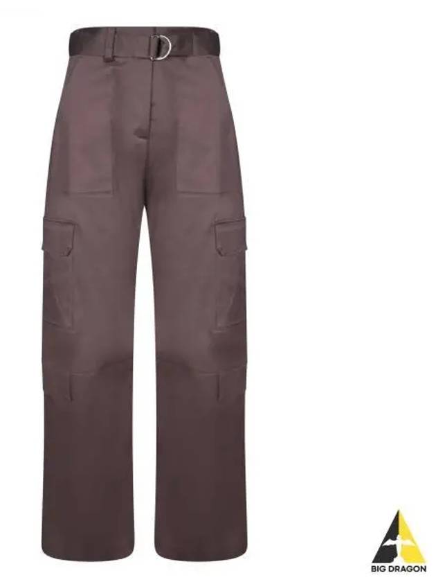 High Waist Cargo Cotton Straight Pants Brown - MSGM - BALAAN 2