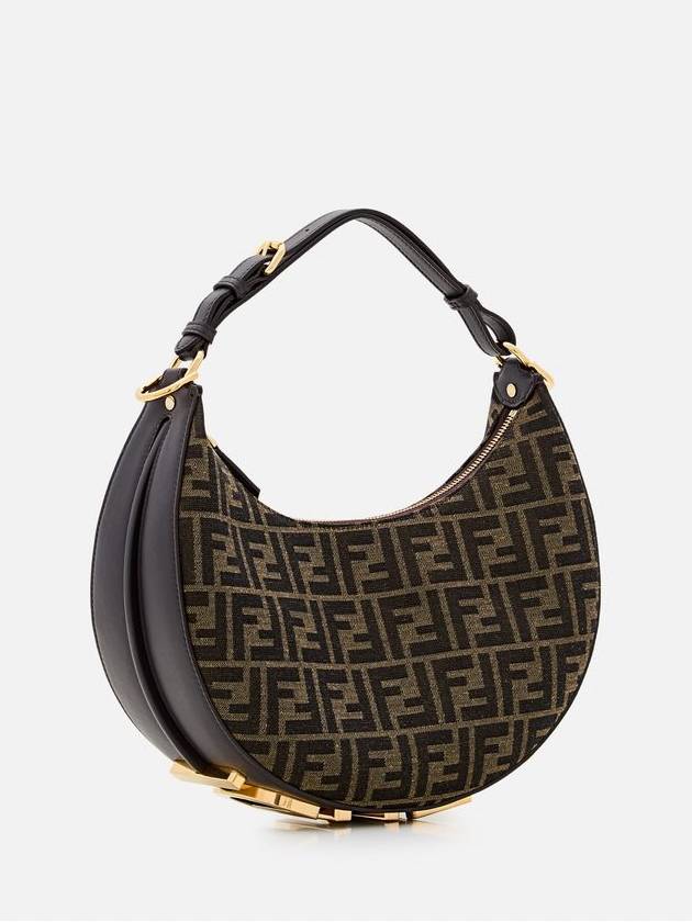 Fendigraphy FF Logo Small Fabric Hobo Shoulder Bag Brown - FENDI - BALAAN 3