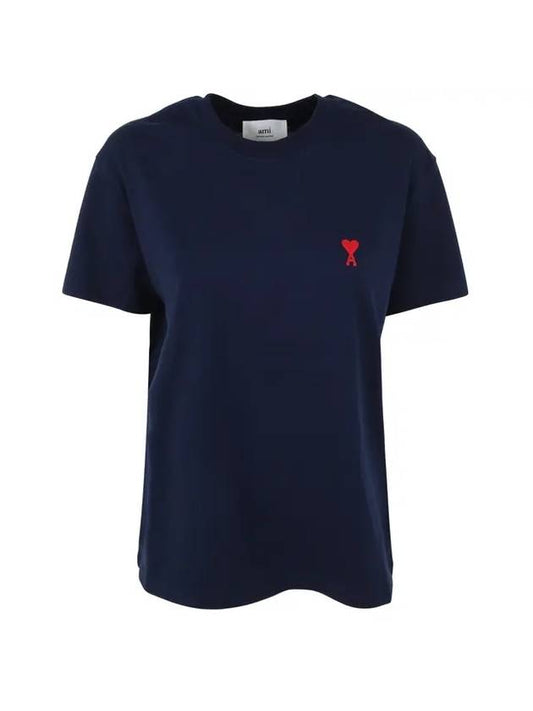 Small Heart Logo Short Sleeve T-Shirt Navy - AMI - BALAAN.