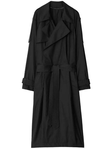 Silk Long Trench Coat Black - BURBERRY - BALAAN 1