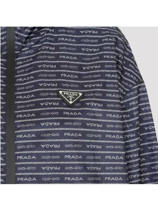 Triangle Logo Re-Nylon Zip Up Hoodie Navy - PRADA - BALAAN 4