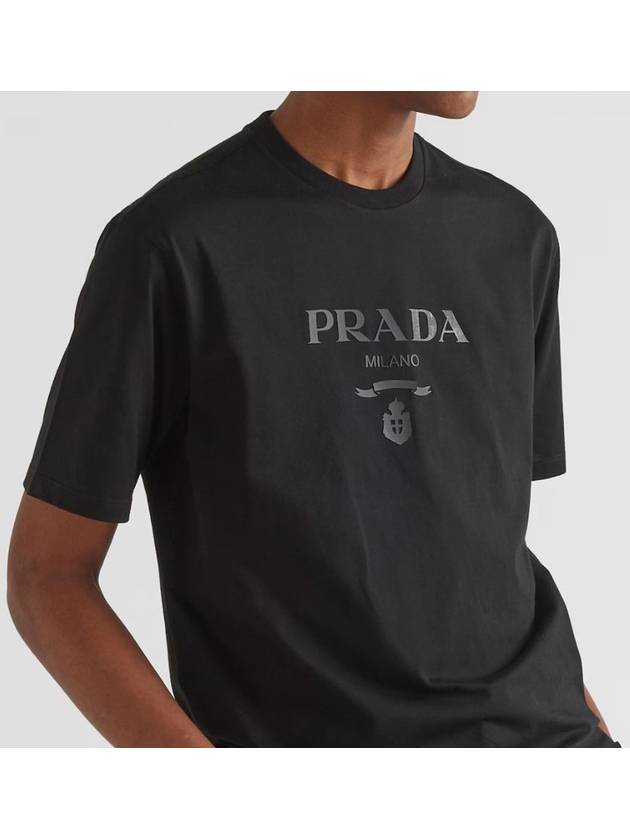 Logo Cotton Short Sleeve T-Shirt Black - PRADA - BALAAN 4