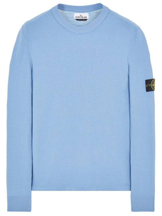 Men's Wappen Patch Crew Neck Wool Knit Top Blue - STONE ISLAND - BALAAN 2