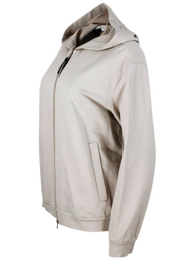 Women's Stretch Cotton French Terry Hooded Zip-Up Gray - BRUNELLO CUCINELLI - BALAAN 3