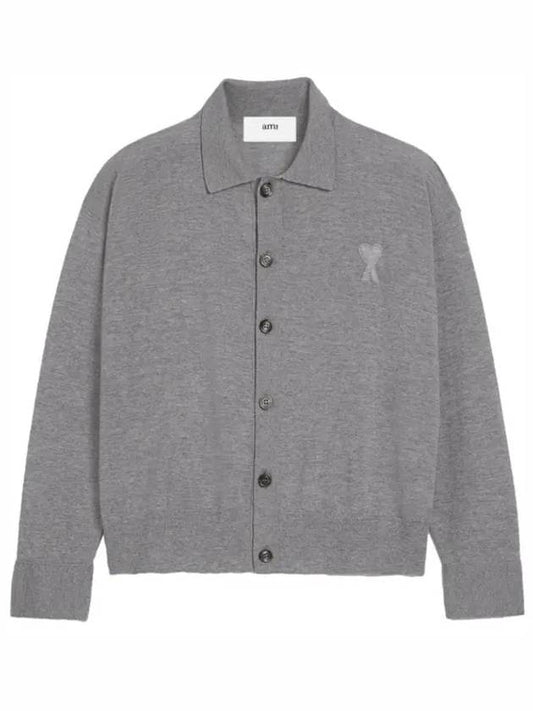 De Coeur Logo Wool Cardigan Heather Grey - AMI - BALAAN 2