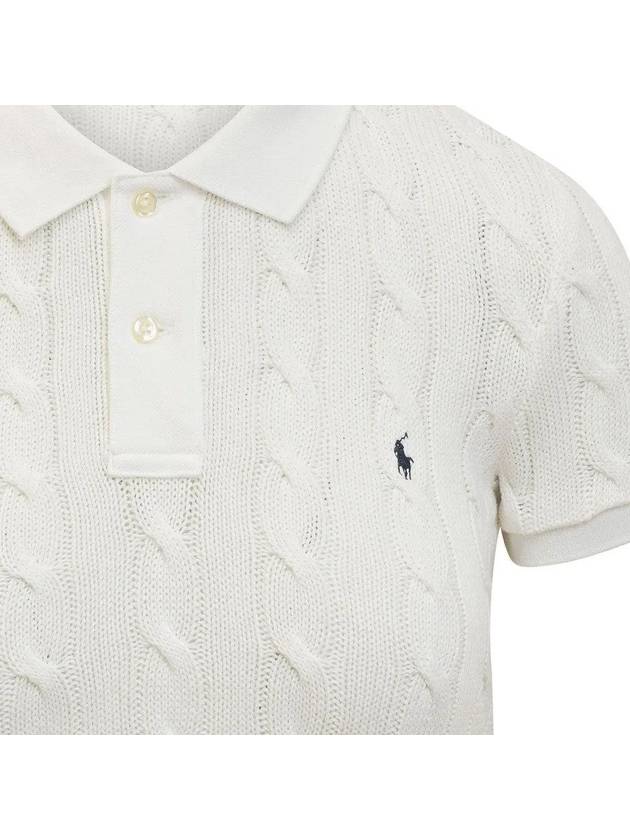 Slim Fit Cable Knit Polo Shirt White - POLO RALPH LAUREN - BALAAN 5