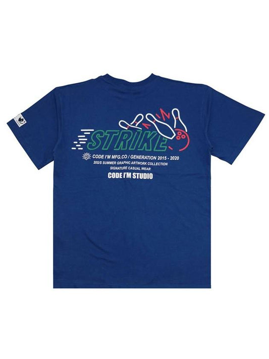 Bowling Strike Printing Overfit Short Sleeve Tee Blue - CODE I'M - BALAAN 1