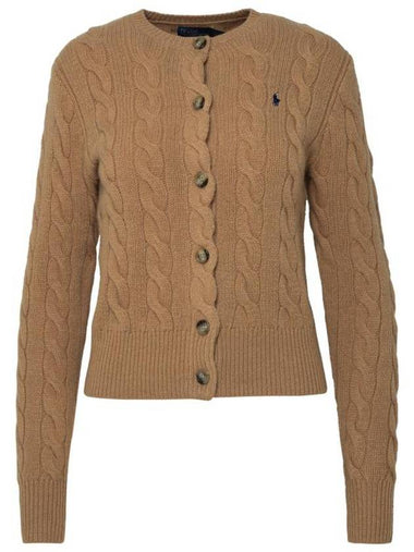 Women's Pony Logo Cable Knit Cardigan Camel - POLO RALPH LAUREN - BALAAN 1