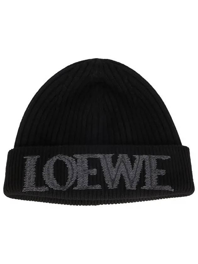 Embroidered Logo Wool Beanie Black - LOEWE - BALAAN 2