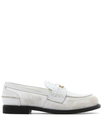 Vintage Effect Leather Penny Loafers White - MIU MIU - BALAAN 1