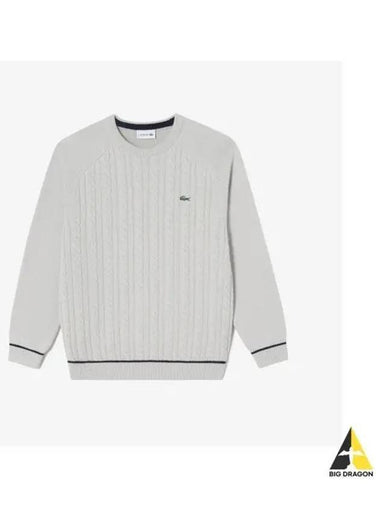 Men s cable round sweater charcoal gray - LACOSTE - BALAAN 1