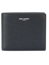 Classic Logo Textured Leather Half Wallet Black - SAINT LAURENT - BALAAN 1