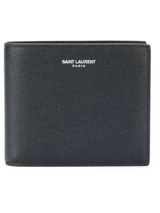 Classic Logo Textured Leather Half Wallet Black - SAINT LAURENT - BALAAN 1