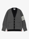 4 Bar Stripe Intarsia Wool Cardigan Grey - THOM BROWNE - BALAAN 2